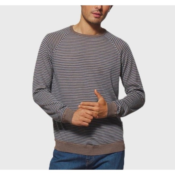 NEW Johnnie-O Virgil Men's Brown Striped Extrafine Merino Wool Sweater Sz M $198 - Picture 1 of 14